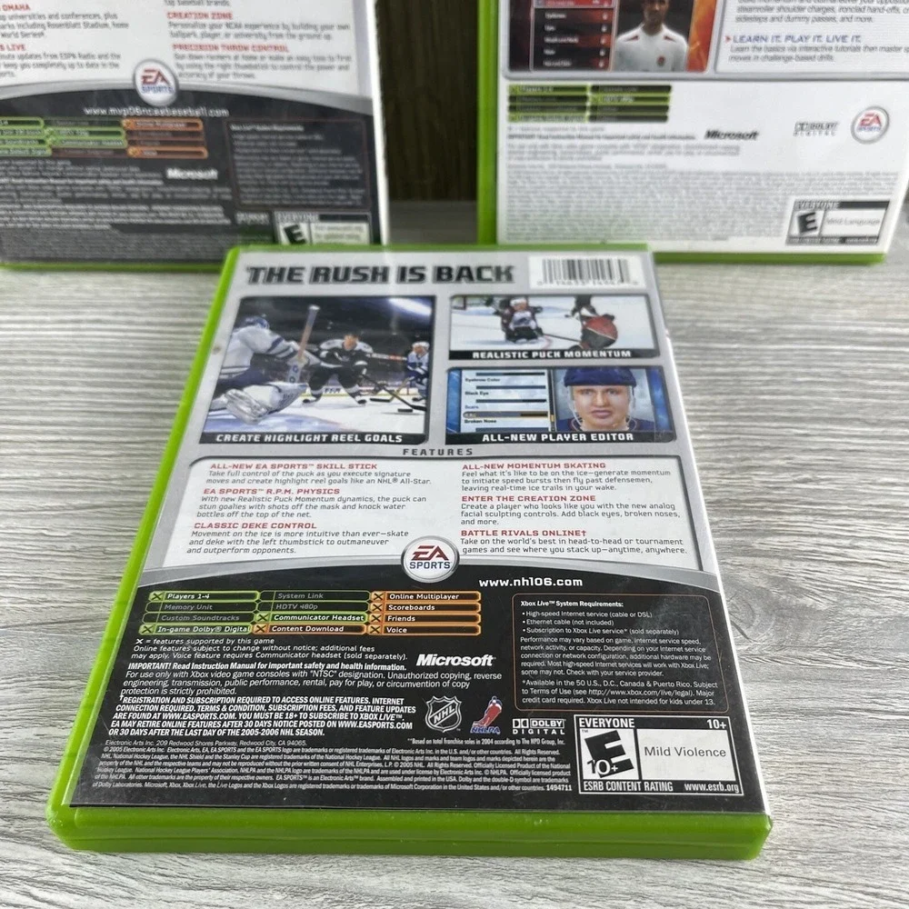 Lot of 3 Original Xbox Games Sports NHL 06, Rugby 2005 & MVP NCAA Baseball 06